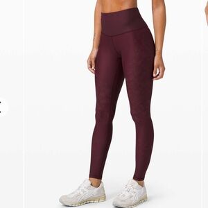 Lululemon Mapped Out High Rise Tights 28” Camo Fold-Over Pocket Cassis/Smoky Red